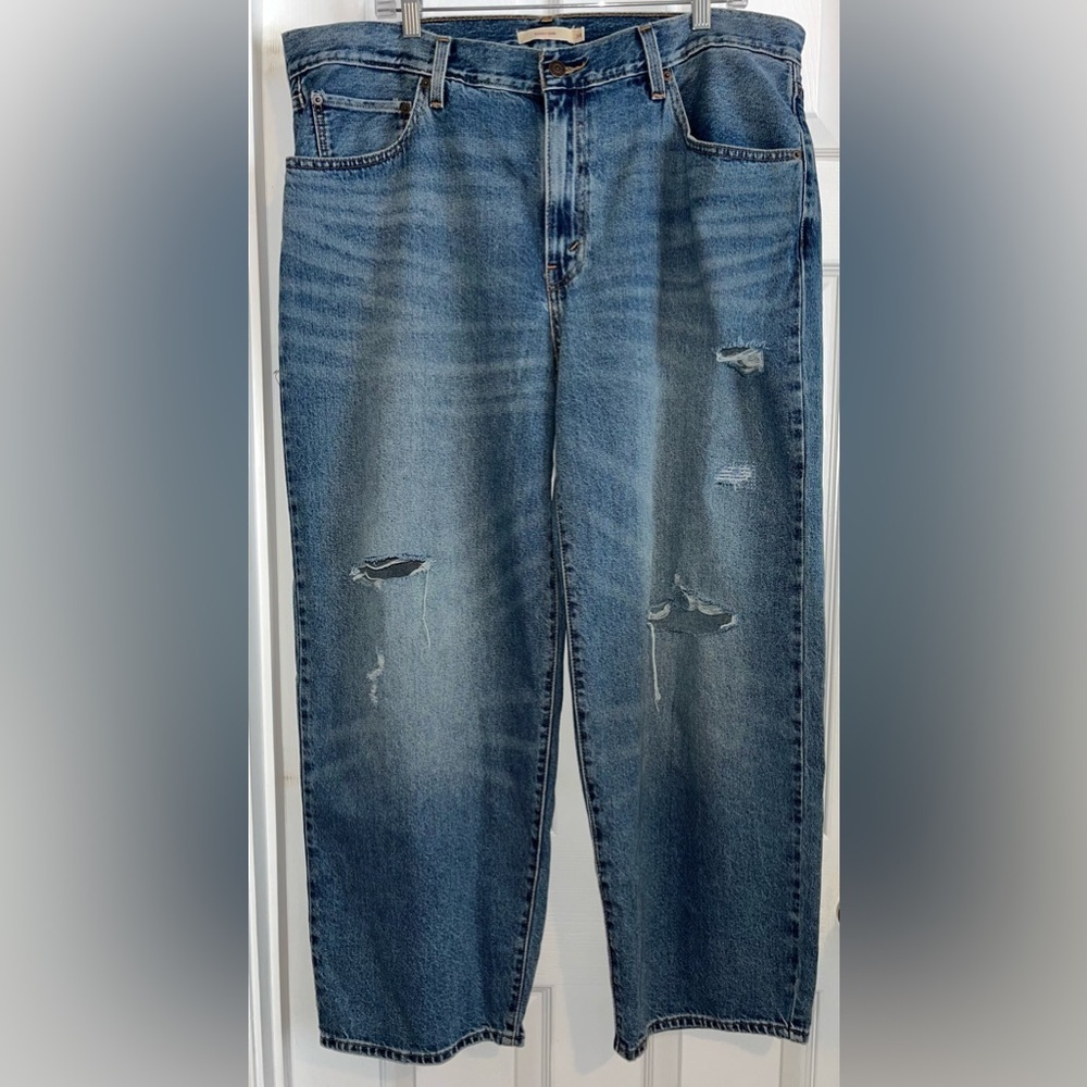 Levi's Premium Baggy Dad Wide Leg Jeans Women's Sz 34 Medium Wash distressed - Picture 2 of 6